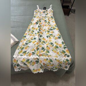 NWT: LUNAJANY Women's Classy Sleeveless Lemon Print Maxi RIC Rac Dress